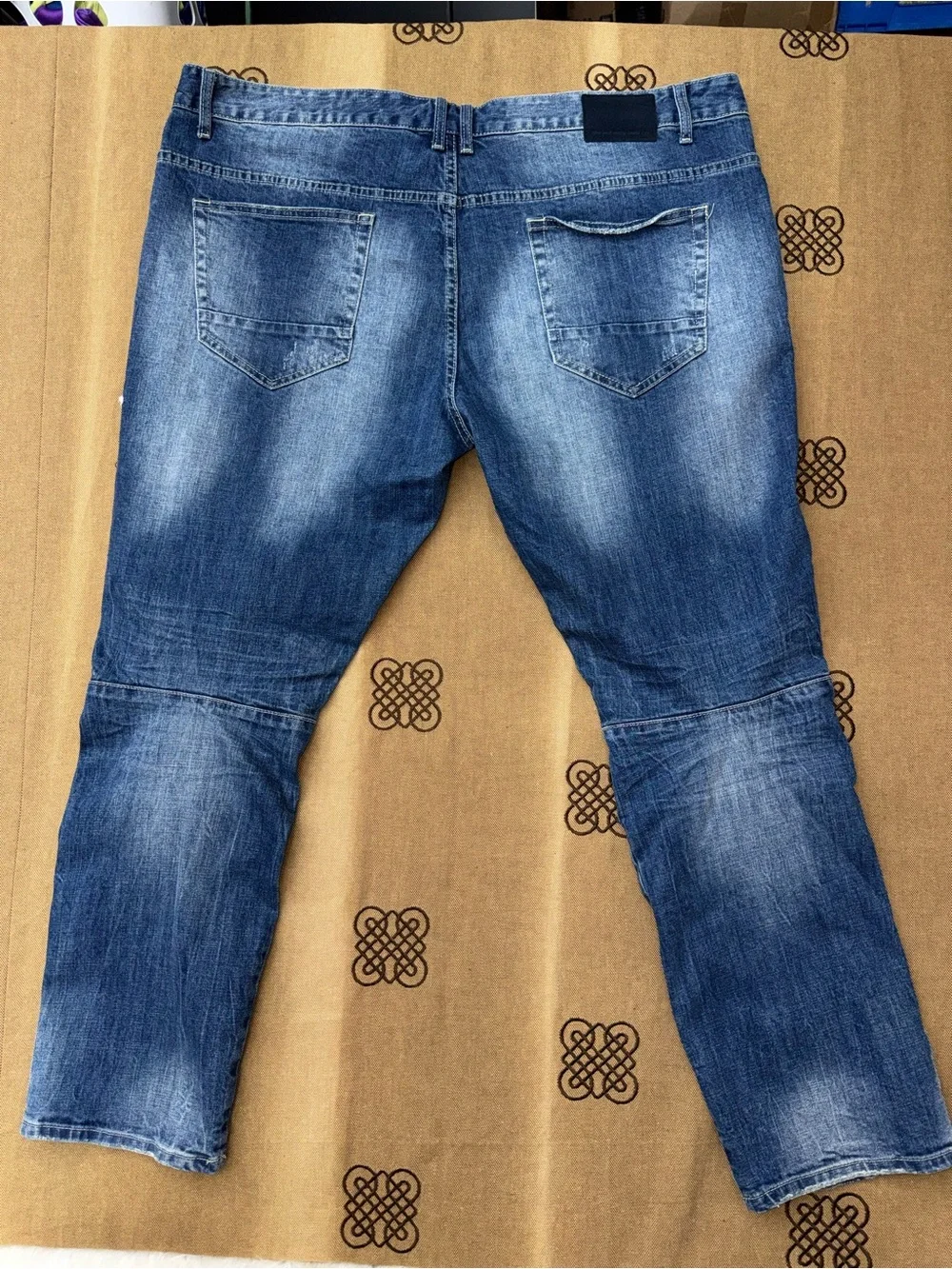 Smoke Rise Jeans Men'S Distressed Straight Rip Patches In Blue Wash Size 46 In E